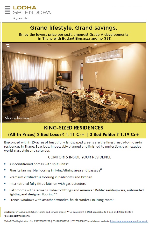 King sized 2 & 3 bed residences @ 1 Cr+ with 0% GST & Budget Bonanza Benefits at Lodha Splendora in Mumbai Update